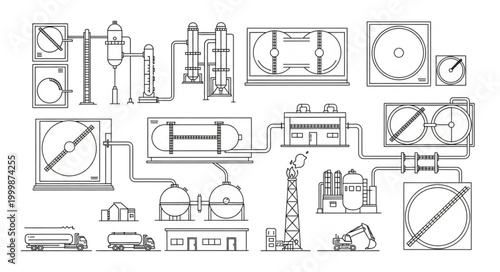 Technical Drawings of Industrial Machinery and Equipment.