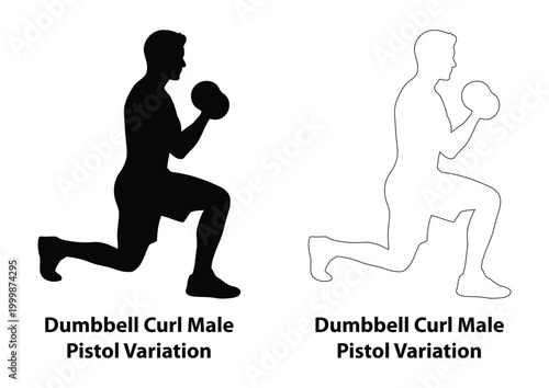 Man Black Silhouette and Outline Set Performing Floor Bench Press for Chest Strength and Upper Body Fitness Training Illustration