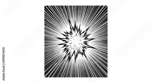 Black and white comic book style speed line explosion effect.