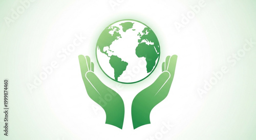 Green hands holding the earth globe symbolizing environmental care and protection
