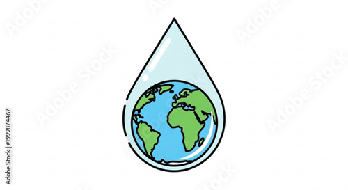 Earth globe inside water droplet icon symbolizing conservation and sustainability globally