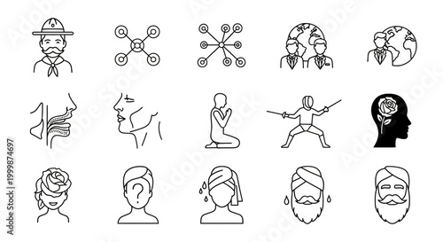 Set of Various Human Activity and Concept Line Art Icons.