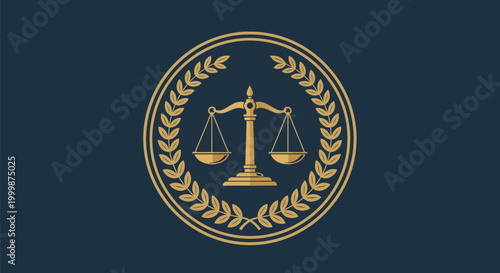 Golden Scales of Justice Emblem with Laurel Wreath.