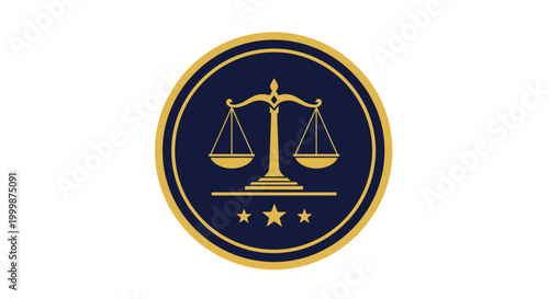 Golden Scales of Justice Emblem with Stars.