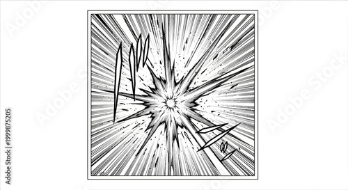 Manga style action impact effect line drawing.