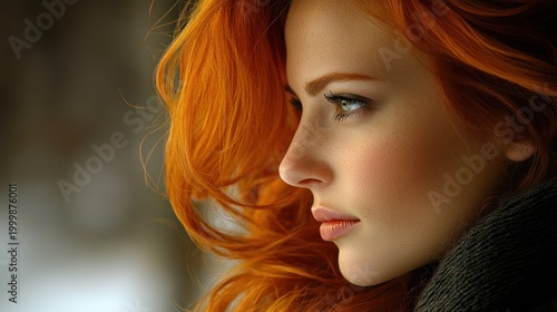 Close-up profile of a redhead woman