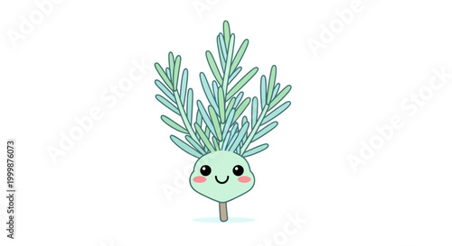 Cute Cartoon Rosemary Plant Illustration with a Smiling Face