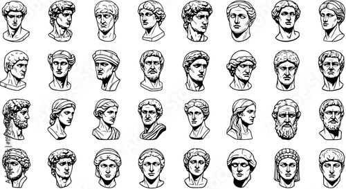 Ancient Greek Roman Sculpture Busts Line Art Collection