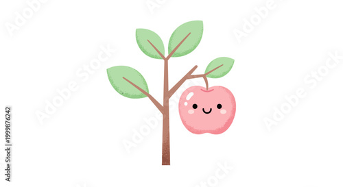 Whimsical design of a cheerful apple tree, a delightful plant icon, representing nurturing growth and the promise of future flower blooms