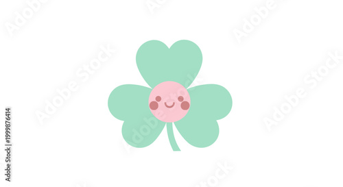 A cute pastel green clover flower with a smiling face, representing good luck and nature's charm