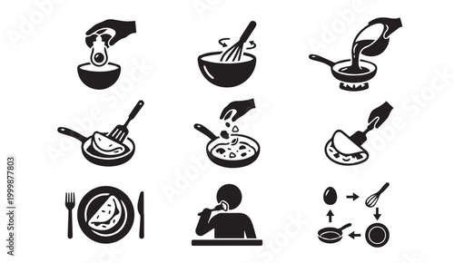 Foto Cooking and recipe preparation icons set with preparation whisking culinary