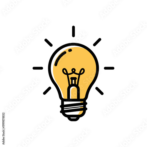 Bright yellow light bulb icon symbolizing innovation, new ideas, and creativity against a white background.