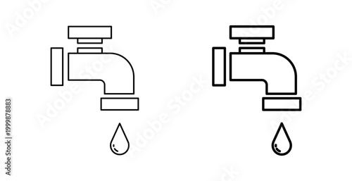Outline faucet icons with water drops represent plumbing, water conservation, and utility services on a transparent background.