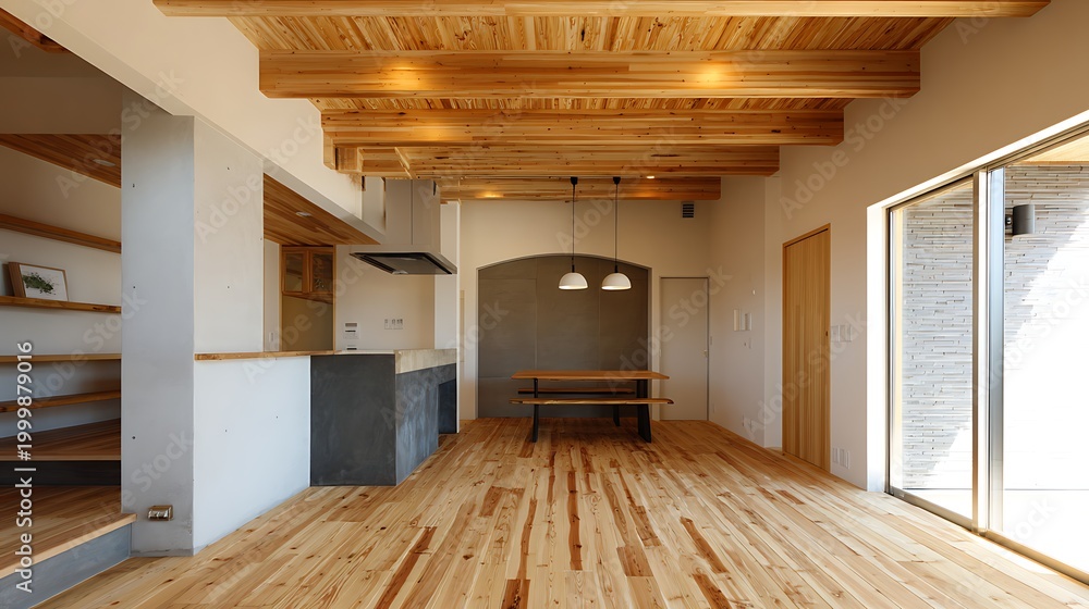 Fototapeta premium View of Interior through Open Entrance / 開放的な玄関から見える室内