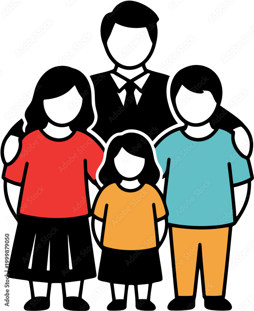 Fototapeta premium Diverse family portrait representing unity, love, and togetherness in a stylized, inclusive design
