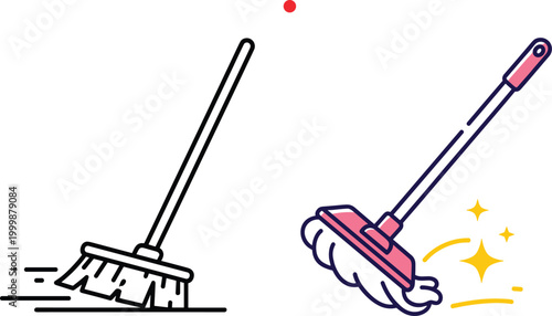 Mop cleaning icons set with simple and colored styles illustrating household chores, sanitation, and floor cleaning vector illustration