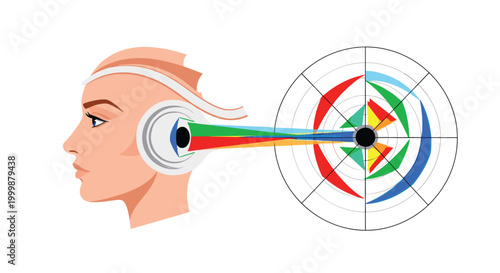 Conceptual illustration of a human head profile with a sensory perception diagram and a multi colored target chart.