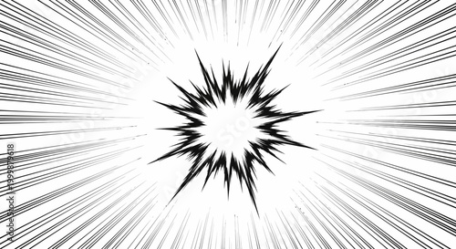 Black and white manga style comic book impact explosion burst effect.