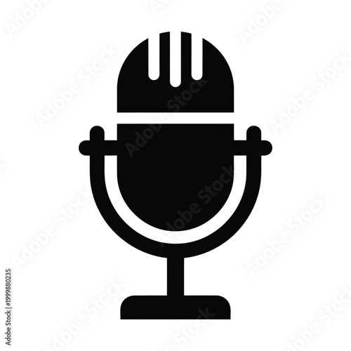 Vintage microphone vector icon, classic studio mic silhouette for podcast and radio broadcasting, black professional recording equipment graphic for music and audio media