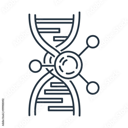DNA helix line icon with molecule structure, genetic research and biotechnology vector illustration, scientific genome sequencing and medical laboratory symbol on white