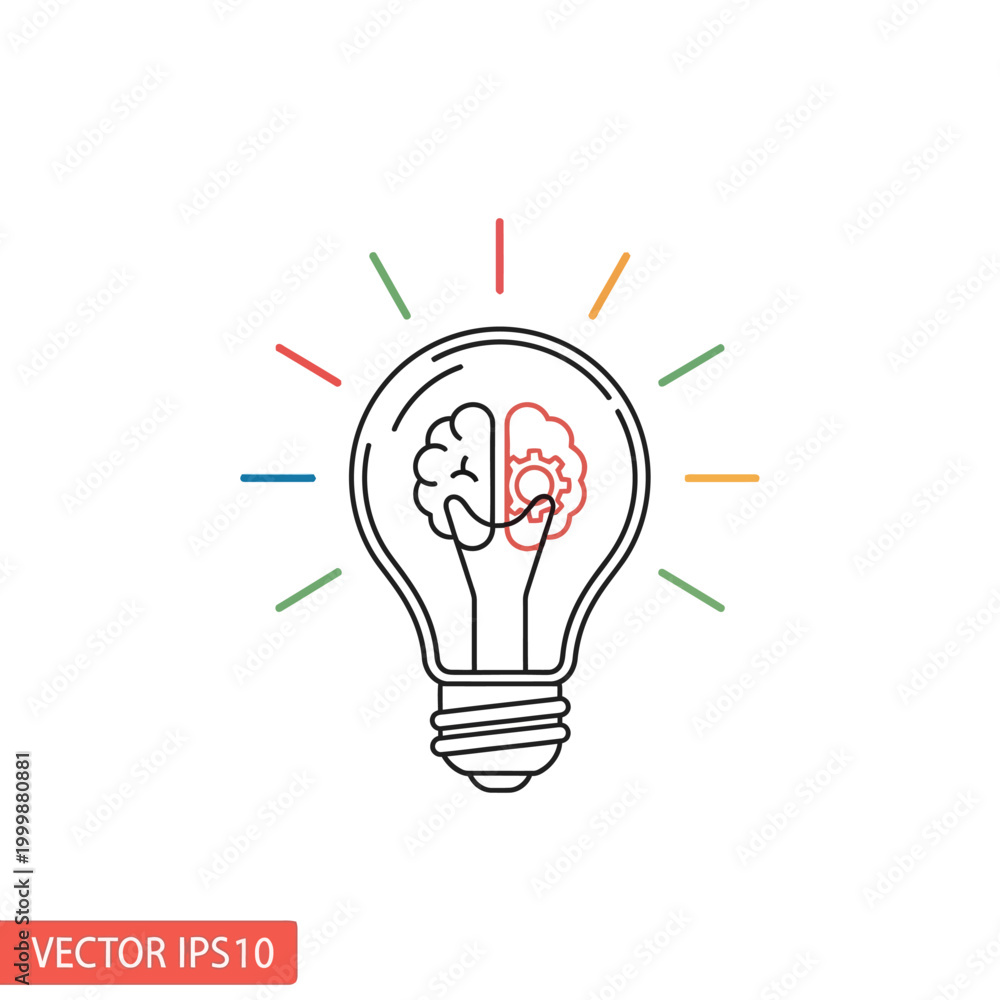 Fototapeta premium Lightbulb with brain and gears inside, representing ideas, innovation, and thinking.