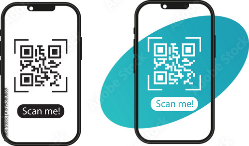 QR Code Scanning Template with Smartphone. Modern mobile devices with digital barcodes for app screenshot presentations, marketing, vector illustrations.