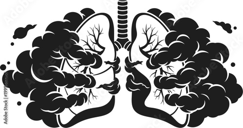 Health hazard graphic illustration of lungs filled with smoke, symbolizing lung damage from pollution and disease
