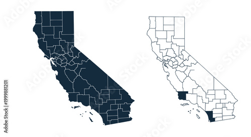Obraz na płótnie California Map Outline with Counties Highlighted and Isolated