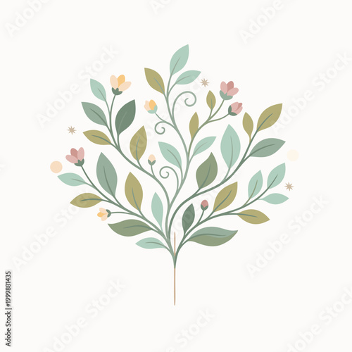 Modern Minimal Botanical Leaves Branch Soft Colors Floral Decorative Vector