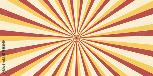 Circus background of spiral red beige rays vector illustration. Vintage radial pattern with sunbeams or starburst strip. Circus, carnival, summer fair or chapiteau backdrop.