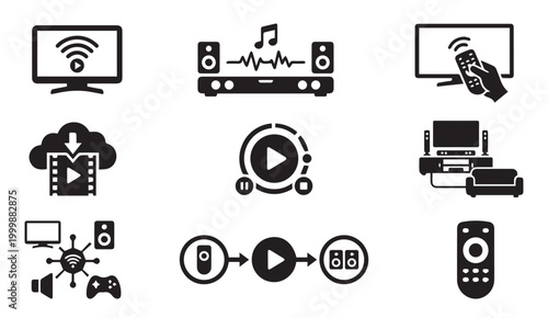 Smart entertainment and multimedia media icons collection with entertainment