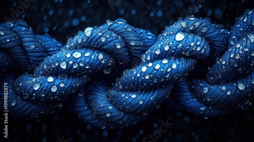 Dark blue rope, water droplets