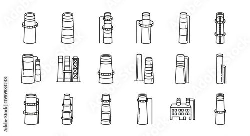 фотографія Collection of Industrial Chimneys and Smokestacks Sketches.