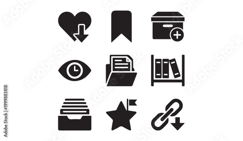 Document management and archive data storage icons with document, management