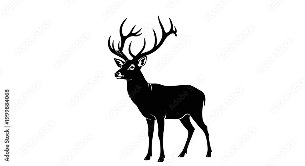 Obraz premium black silhouette of a deer with antlers on white background