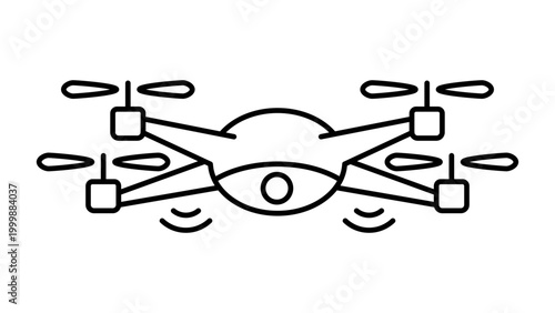 Tableau sur toile Autonomous Drone Flying with Camera, Minimalist Black Line Vector Icon on White Background, Editable Stroke Illustration for Technology, Surveillance, Delivery, and Modern Gadget Concepts