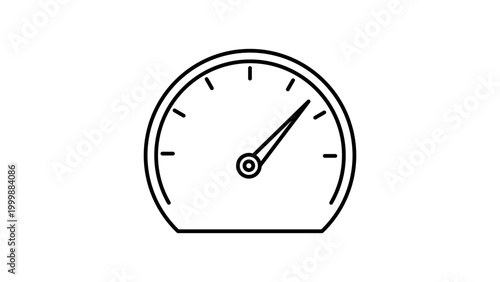 Performance Gauge Minimalist Black Line Vector Icon on White Background. This circular speedometer illustration features an editable stroke, perfect for UI design, dashboard metrics, and speed.