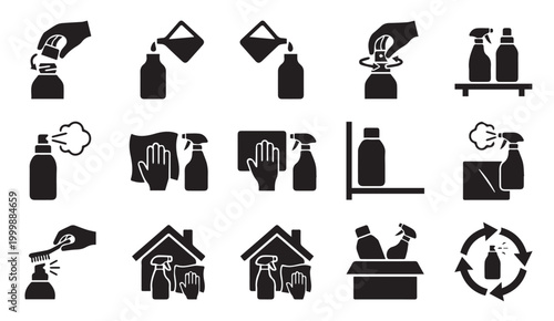 Set of cleaning service icon vectors with cleaning sanitation housekeeping