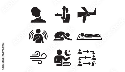 Human health and wellness lifestyle icons with wellness lifestyle meditation