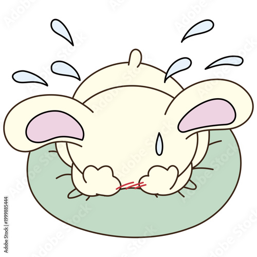 恥ずかしくて顔を伏せるウサギのキャラクター