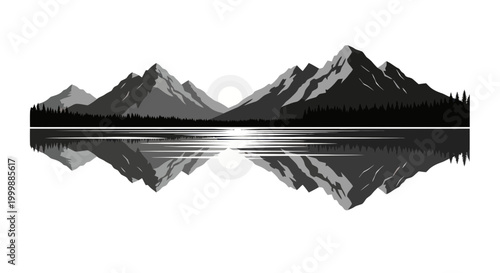 Serene Mountain Range Reflected in Calm Lake, Minimalist Landscape