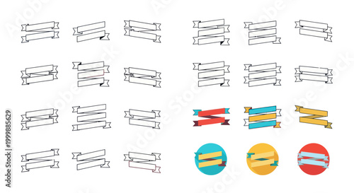 Set of banner and ribbon icons, hand-drawn and flat design