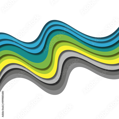 Abstract Wavy Lines Background with Blue, Green, Yellow and Gray Colors