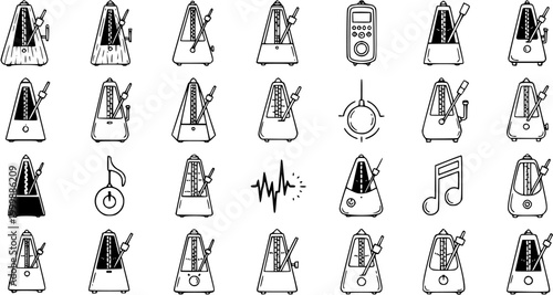Bilde på lerret Music Metronome Rhythm Outline Icon Set