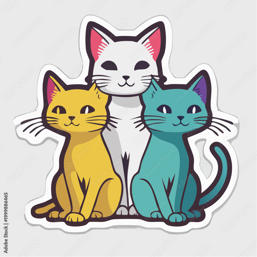 Fototapeta premium Three Cartoon Cats Sitting Together