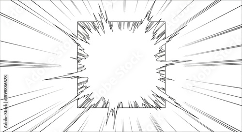 Comic book style rectangular action frame with speed lines.