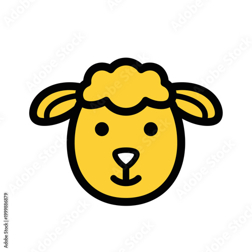 Cute cartoon sheep face, yellow, simple, friendly, isolated on white background