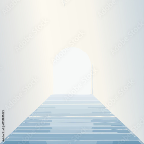 Minimalist conceptual pathway leading to a radiant archway, symbolizing a hopeful journey towards future possibilities