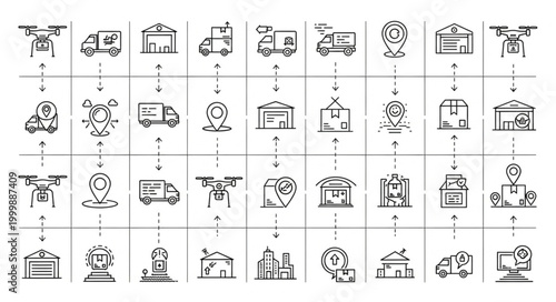 Logistics and delivery icons representing supply chain and transportation services.