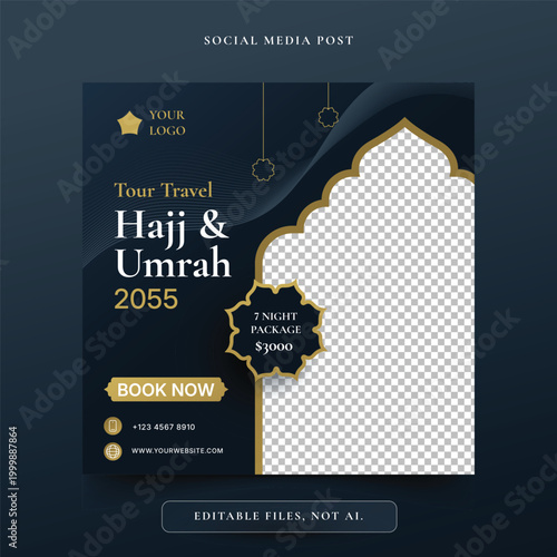 Hajj Umrah Travel Social Media Post Blue Dark Grey Color